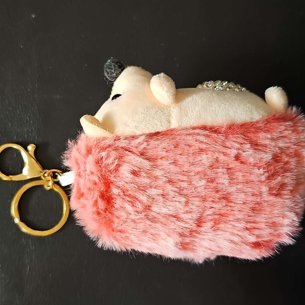 Plush Hedgehog Keychain Purse Charm Pink with Rhinestone Heart New Without Tags - Picture 6 of 7